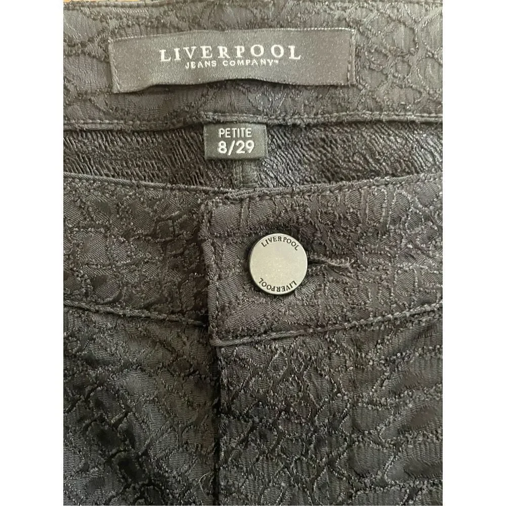 Liverpool Jean Company black jacquard pants with geometric textured patterns all